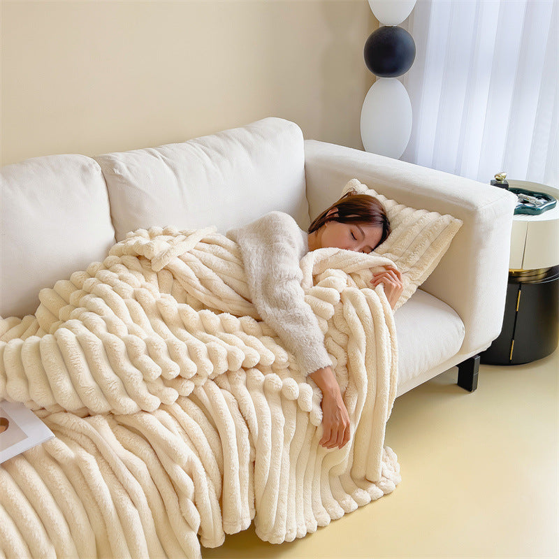 Cozy Ribbed Flannel Blanket – Ultra Soft & Warm Throw