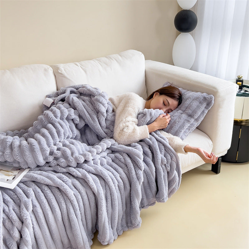 Cozy Ribbed Flannel Blanket – Ultra Soft & Warm Throw
