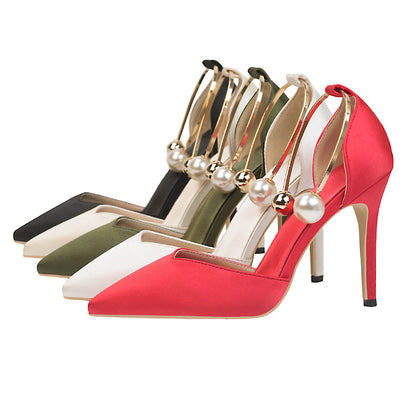 Elegant Pearl Charm Red Stilettos