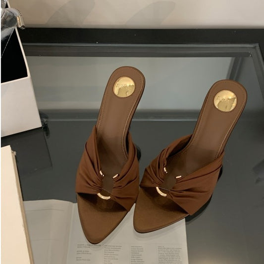 Elegant Knot-Front Brown Heels