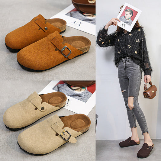 Cozy Suede Buckle Slip-On Clogs