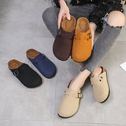 Cozy Suede Buckle Slip-On Clogs